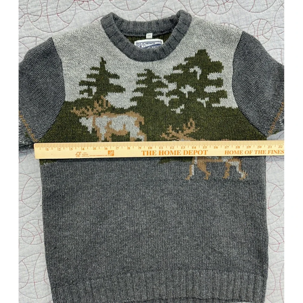 Schott Bros Sweater Gray Wool Blend Reindeer Trees / Mens Medium